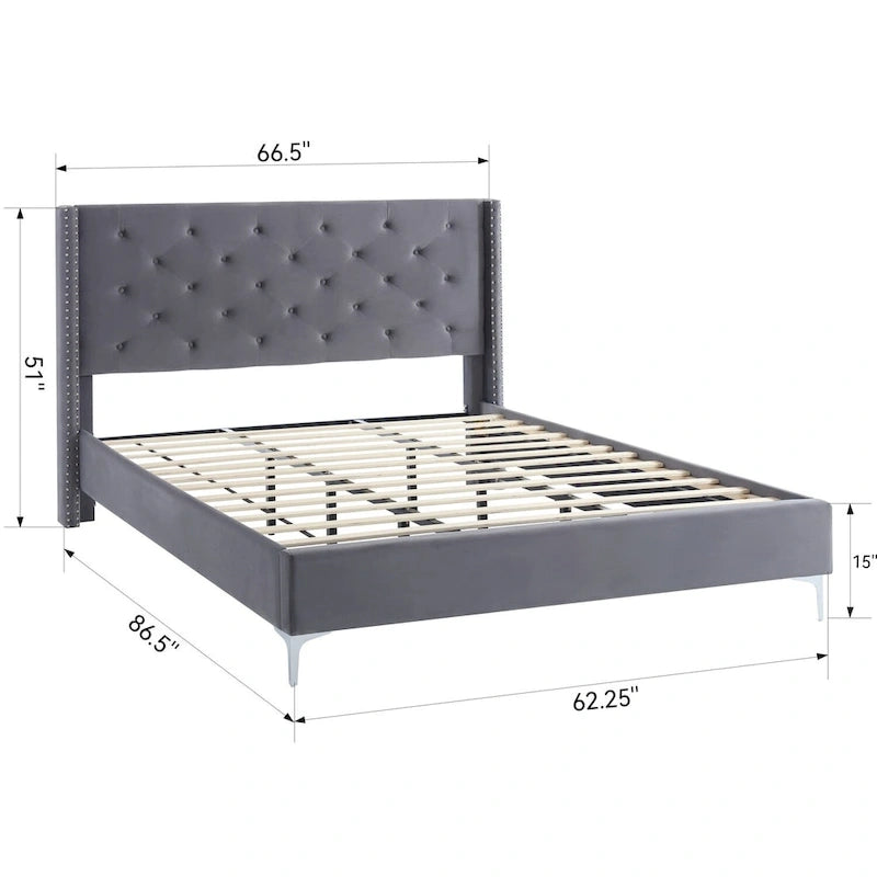 Struttura Letto con Piattaforma Queen Size Rivestita in Velluto con Gambe in Metallo da 15 cm