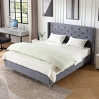 Struttura Letto con Piattaforma Queen Size Rivestita in Velluto con Gambe in Metallo da 15 cm