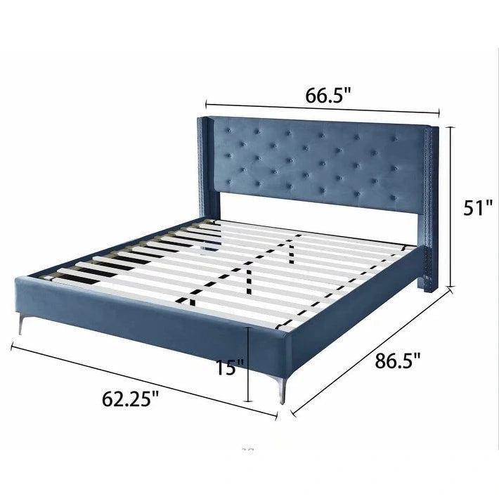 Struttura Letto con Piattaforma Queen Size Rivestita in Velluto con Gambe in Metallo da 15 cm