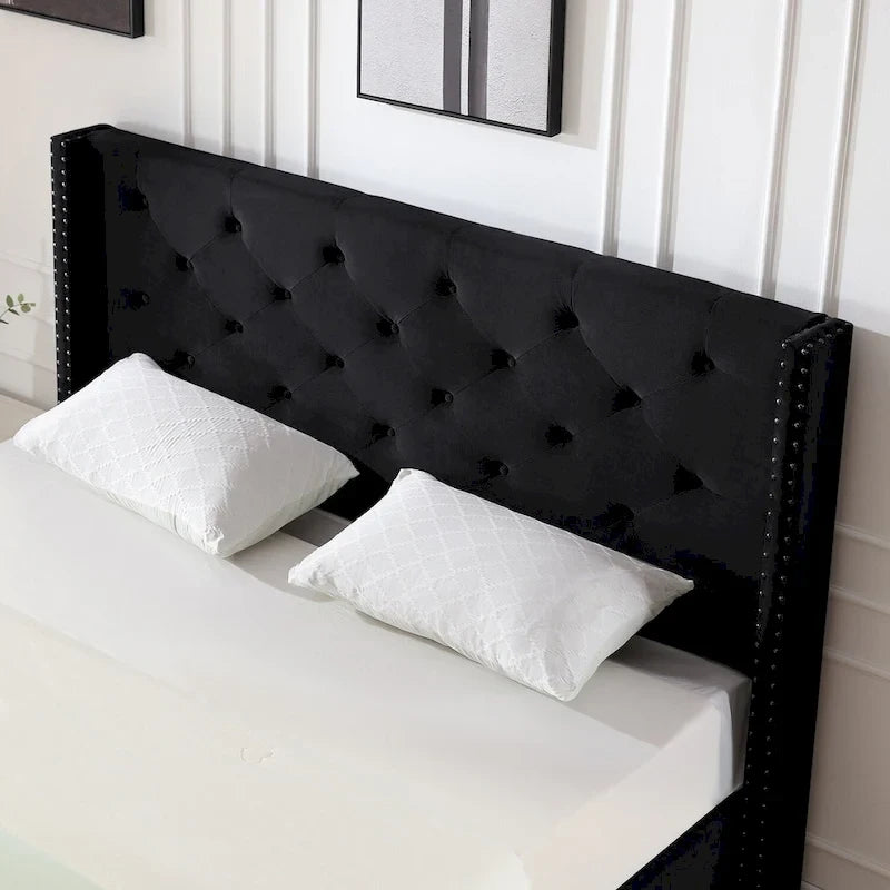 Struttura Letto con Piattaforma Queen Size Rivestita in Velluto con Gambe in Metallo da 15 cm