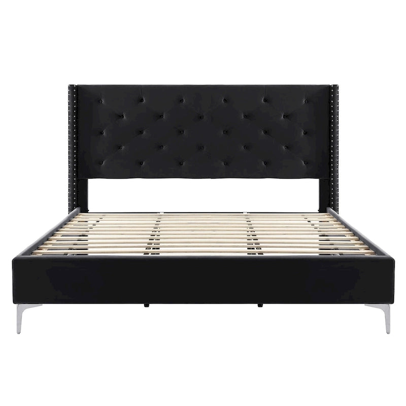Struttura Letto con Piattaforma Queen Size Rivestita in Velluto con Gambe in Metallo da 15 cm