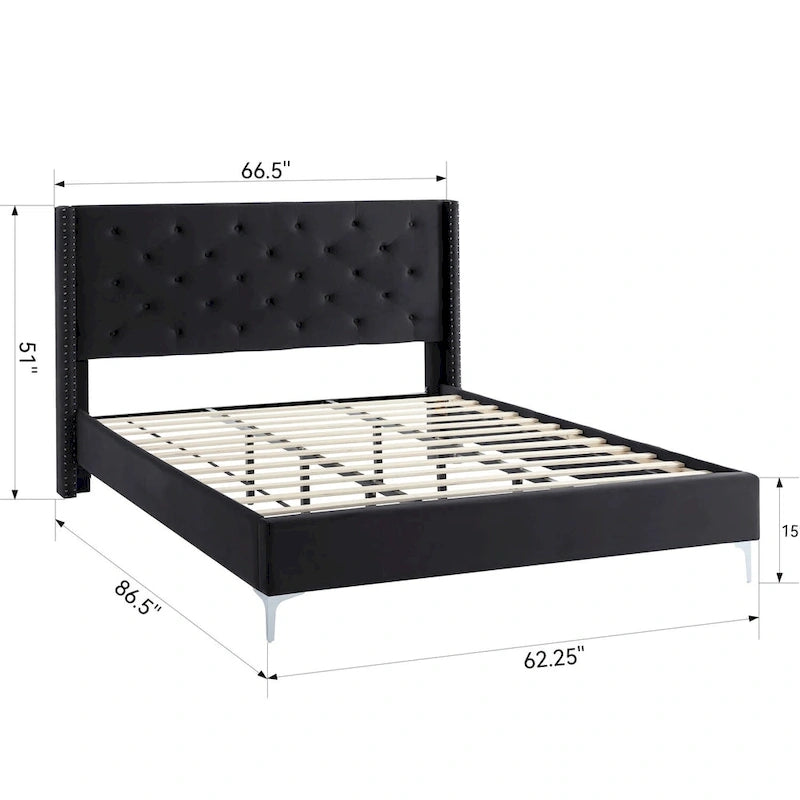 Struttura Letto con Piattaforma Queen Size Rivestita in Velluto con Gambe in Metallo da 15 cm