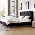 Struttura Letto con Piattaforma Queen Size Rivestita in Velluto con Gambe in Metallo da 15 cm