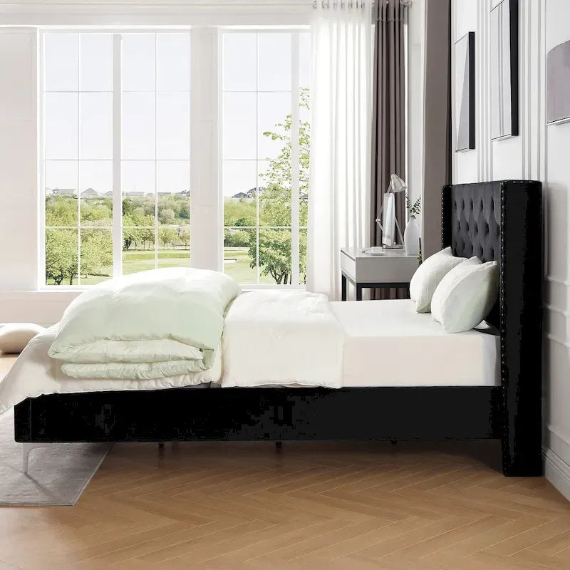 Struttura Letto con Piattaforma Queen Size Rivestita in Velluto con Gambe in Metallo da 15 cm