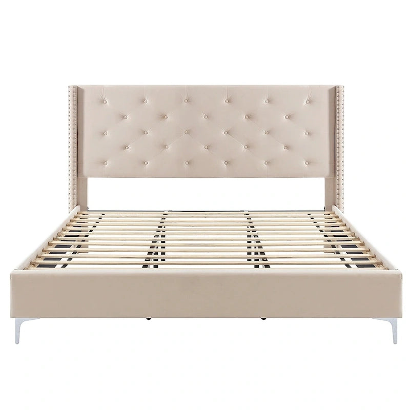 Struttura Letto con Piattaforma Queen Size Rivestita in Velluto con Gambe in Metallo da 15 cm