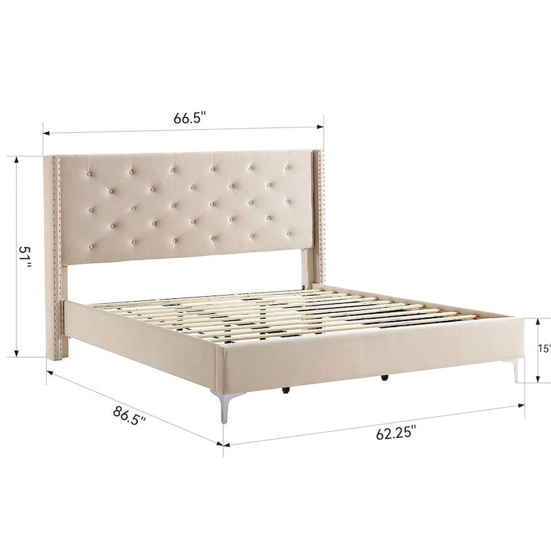 Struttura Letto con Piattaforma Queen Size Rivestita in Velluto con Gambe in Metallo da 15 cm