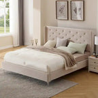 Struttura Letto con Piattaforma Queen Size Rivestita in Velluto con Gambe in Metallo da 15 cm