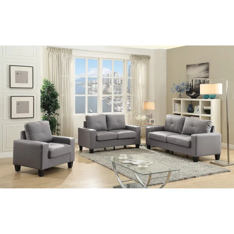 Divano lineare Newbury in similpelle con braccioli svasati - 32L x 71W x 36H