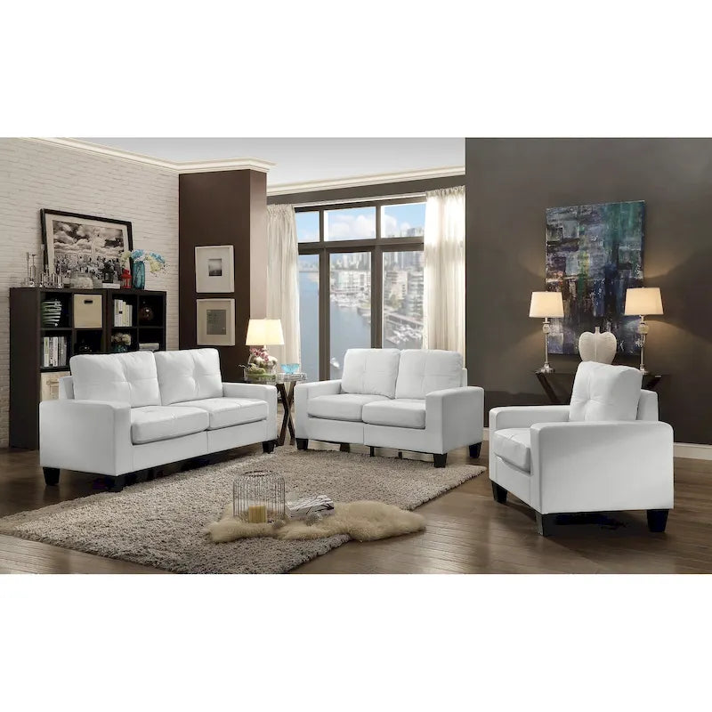 Divano lineare Newbury in similpelle con braccioli svasati - 32L x 71W x 36H