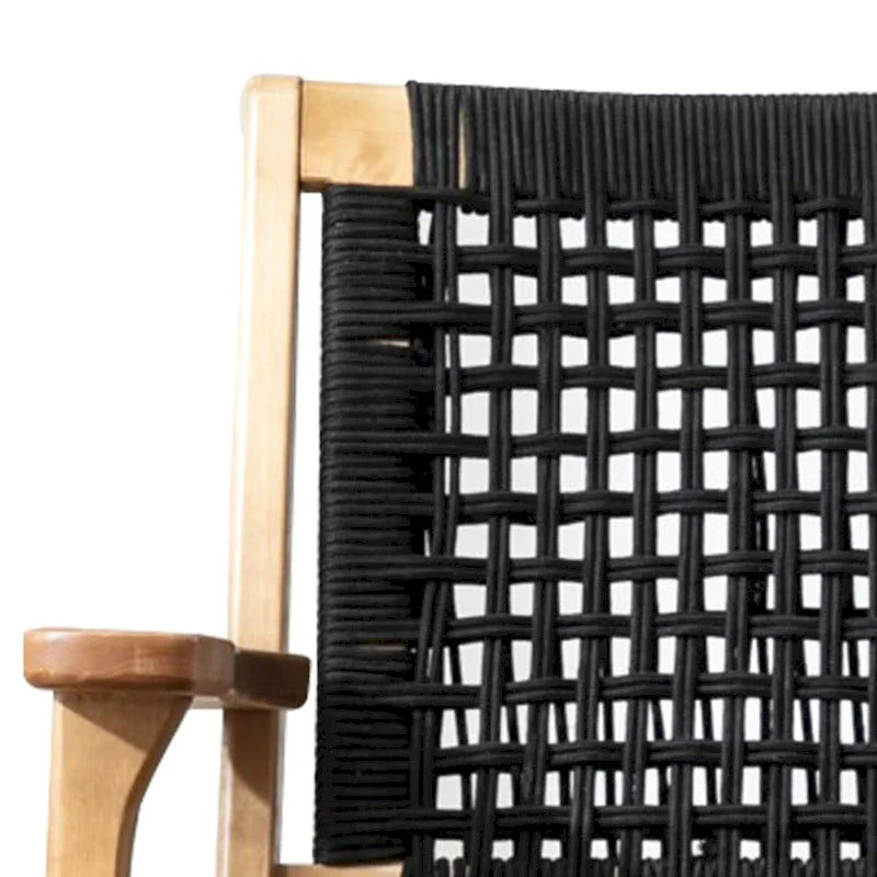 Poltroncina d'accento con seduta in corda intrecciata e struttura in legno, Marrone e Nero