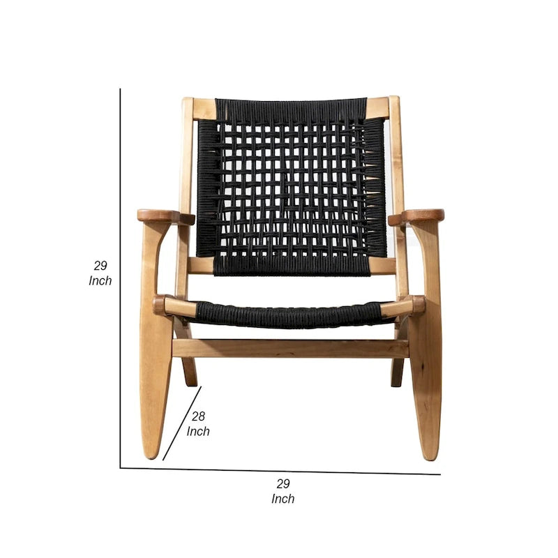 Poltroncina d'accento con seduta in corda intrecciata e struttura in legno, Marrone e Nero
