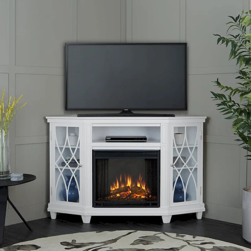 Lynette 56 TV Stand Electric Fireplace White by Real Flame
