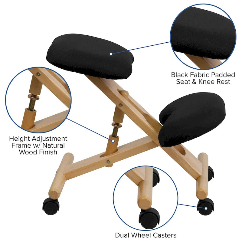Sedia da ufficio inginocchiabile ergonomica in legno con rotelle in tessuto