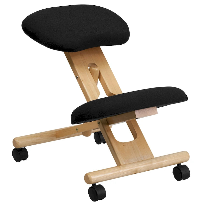 Sedia da ufficio ergonomica inginocchiatoio mobile in legno con rivestimento in tessuto