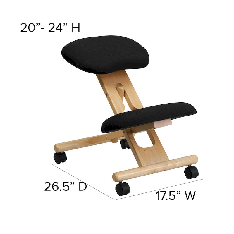 Sedia da ufficio ergonomica inginocchiatoio mobile in legno con rivestimento in tessuto