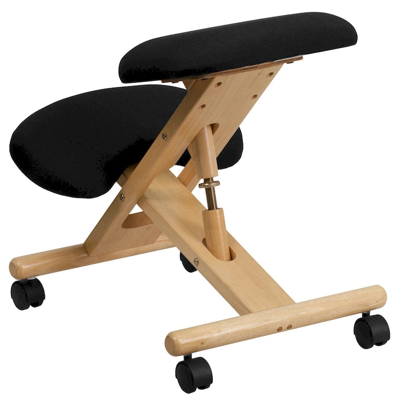 Sedia da ufficio ergonomica inginocchiatoio mobile in legno con rivestimento in tessuto