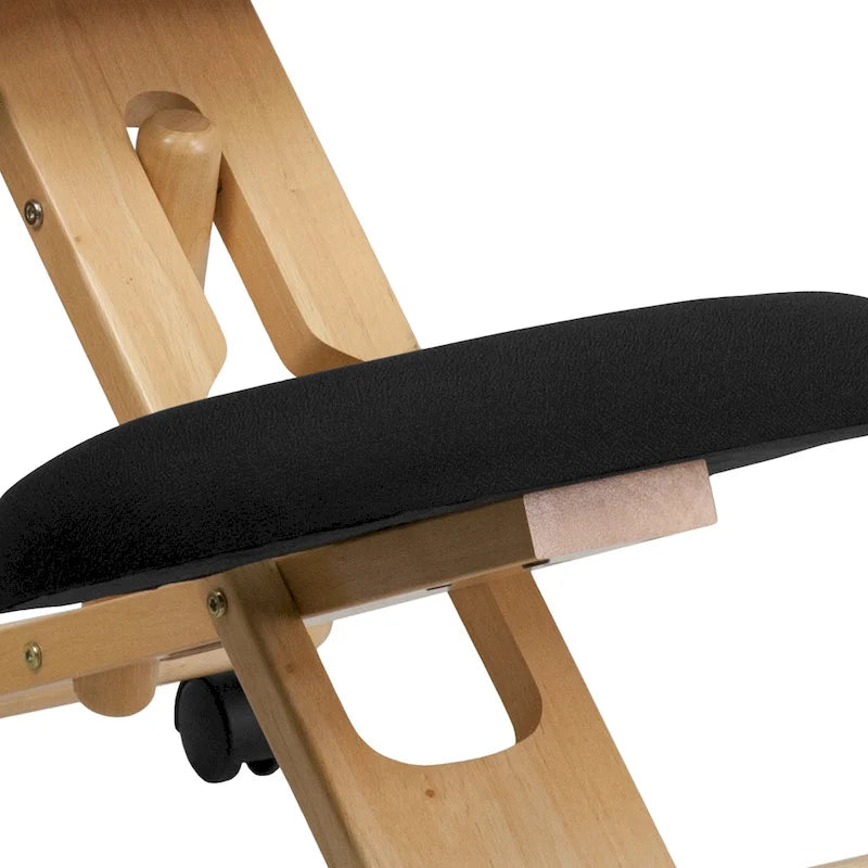 Sedia da ufficio ergonomica inginocchiatoio mobile in legno con rivestimento in tessuto