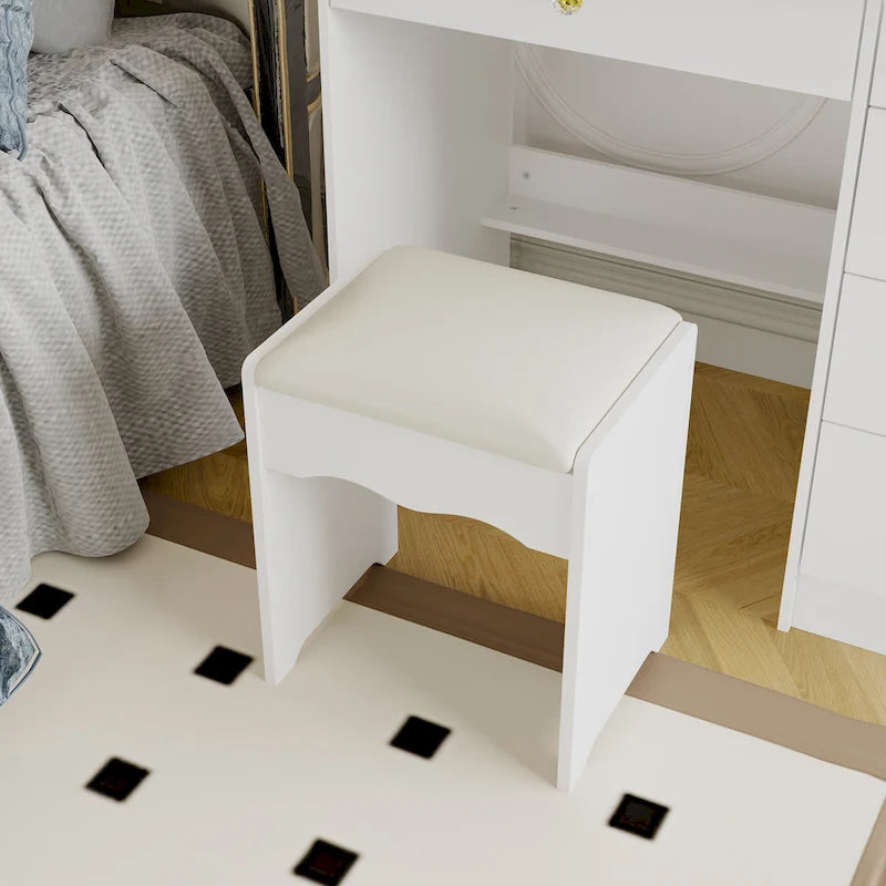 Vanity Desk Makeup Table Sliding Lighted Dressing Table Glass Top