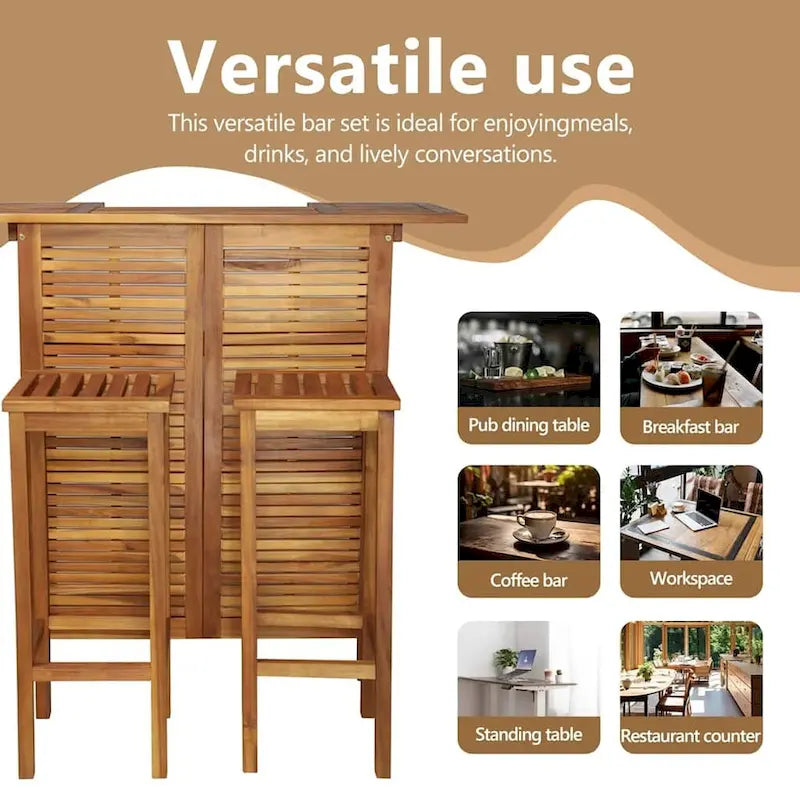 Set da bar 3 pezzi, 104,9x50,8x109,9 cm in legno massello di acacia