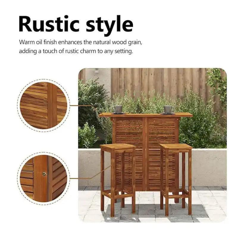 Set da bar 3 pezzi, 104,9x50,8x109,9 cm in legno massello di acacia