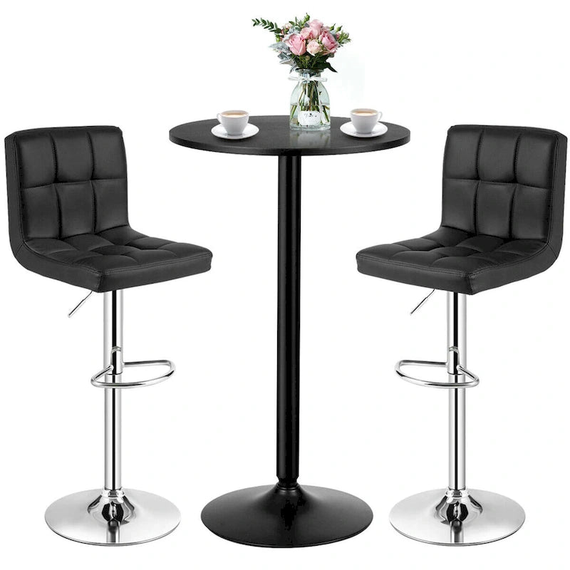 Set tavolo da pub 3 pezzi con tavolo rotondo da 60 cm e 2 sgabelli da bar regolabili