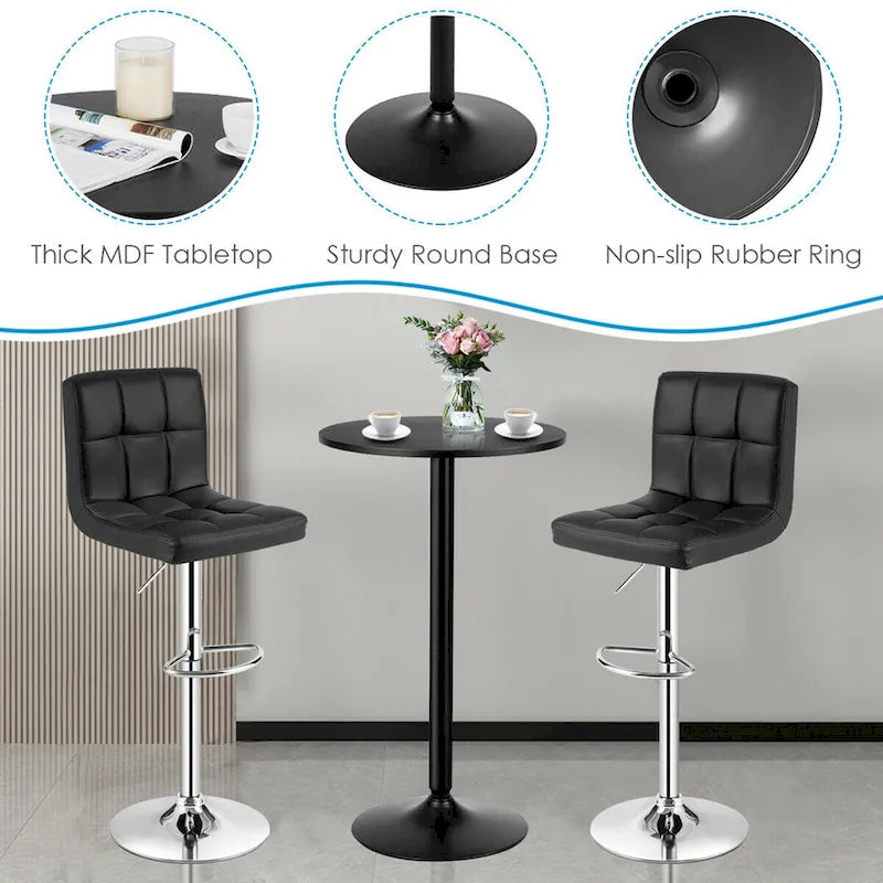 Set tavolo da pub 3 pezzi con tavolo rotondo da 60 cm e 2 sgabelli da bar regolabili