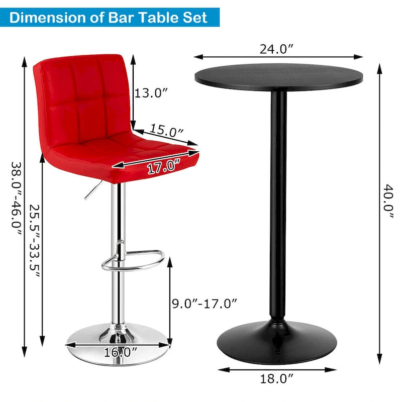 Set tavolo da pub 3 pezzi con tavolo rotondo da 60 cm e 2 sgabelli da bar regolabili