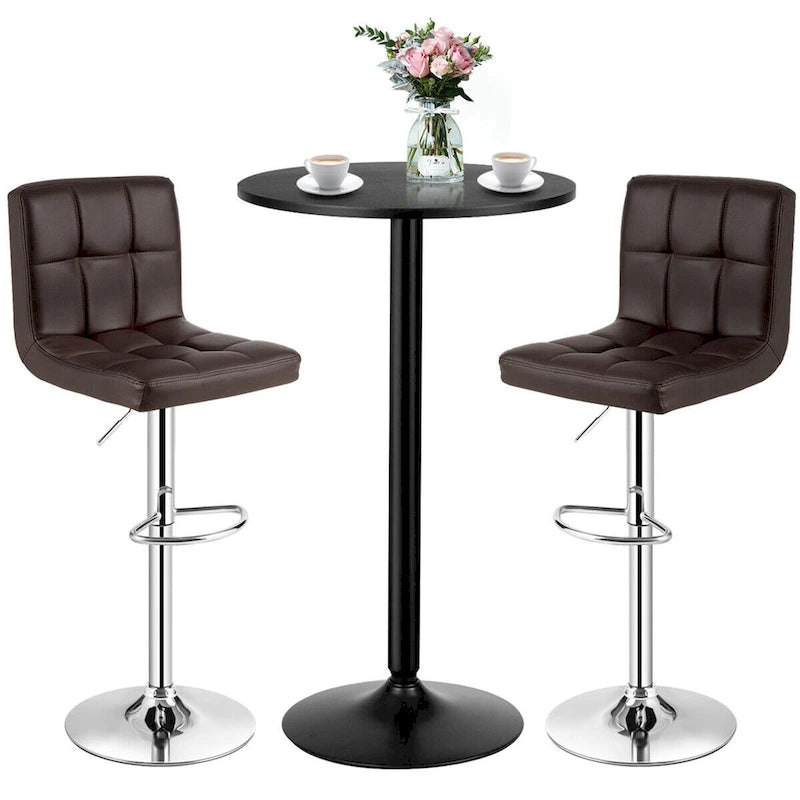 Set tavolo da pub 3 pezzi con tavolo rotondo da 60 cm e 2 sgabelli da bar regolabili