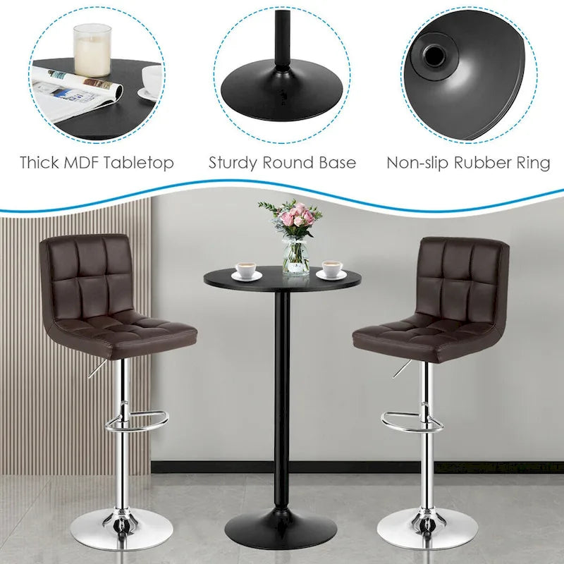 Set tavolo da pub 3 pezzi con tavolo rotondo da 60 cm e 2 sgabelli da bar regolabili