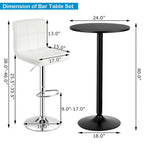 Set tavolo da pub 3 pezzi con tavolo rotondo da 60 cm e 2 sgabelli da bar regolabili