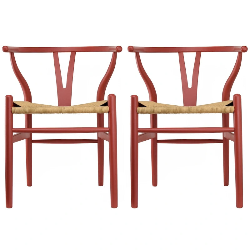 Set di 2 sedie da pranzo moderne in legno naturale con braccioli a Y e schienale, seduta in canapa, per casa, ristorante, ufficio, scrivania, cucina