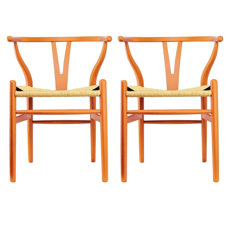 Set di 2 sedie da pranzo moderne in legno naturale con braccioli a Y e schienale, seduta in canapa, per casa, ristorante, ufficio, scrivania, cucina