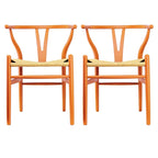 Set di 2 sedie da pranzo moderne in legno naturale con braccioli a Y e schienale, seduta in canapa, per casa, ristorante, ufficio, scrivania, cucina