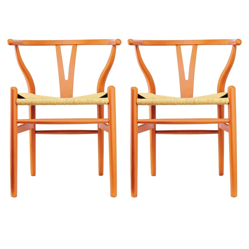 Set di 2 sedie da pranzo moderne in legno naturale con braccioli a Y e schienale, seduta in canapa, per casa, ristorante, ufficio, scrivania, cucina