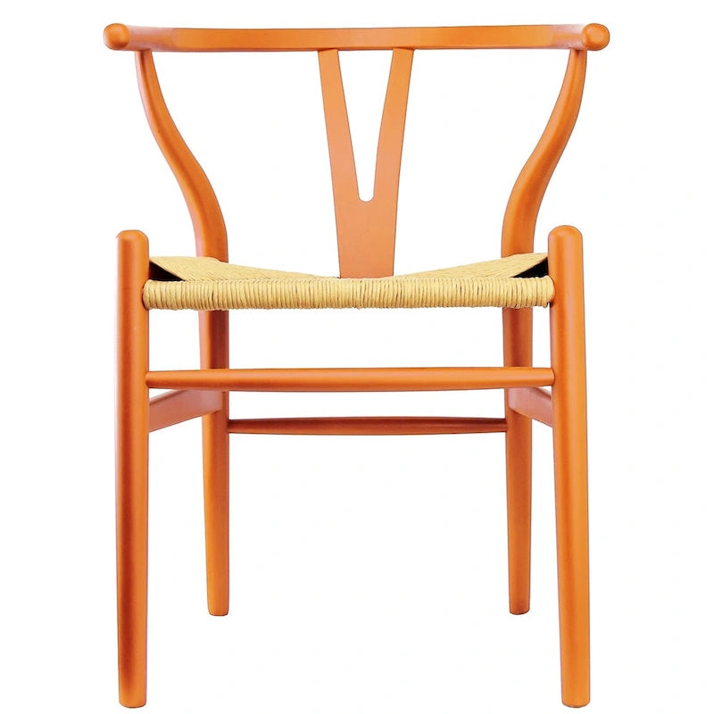 Set di 2 sedie da pranzo moderne in legno naturale con braccioli a Y e schienale, seduta in canapa, per casa, ristorante, ufficio, scrivania, cucina