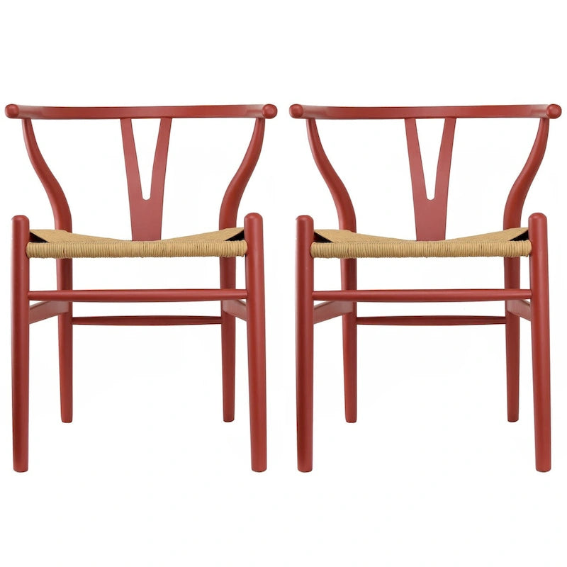 Set di 2 sedie da pranzo moderne in legno naturale con braccioli a Y e schienale, seduta in canapa, per casa, ristorante, ufficio, scrivania, cucina
