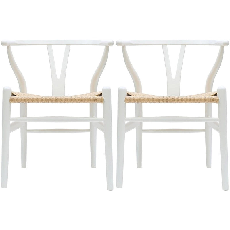 Set di 2 sedie da pranzo moderne in legno naturale con braccioli a Y e schienale, seduta in canapa, per casa, ristorante, ufficio, scrivania, cucina