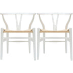 Set di 2 sedie da pranzo moderne in legno naturale con braccioli a Y e schienale, seduta in canapa, per casa, ristorante, ufficio, scrivania, cucina