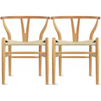 Set di 2 sedie da pranzo moderne in legno naturale con braccioli a Y e schienale, seduta in canapa, per casa, ristorante, ufficio, scrivania, cucina