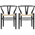Set di 2 sedie da pranzo moderne in legno naturale con braccioli a Y e schienale, seduta in canapa, per casa, ristorante, ufficio, scrivania, cucina