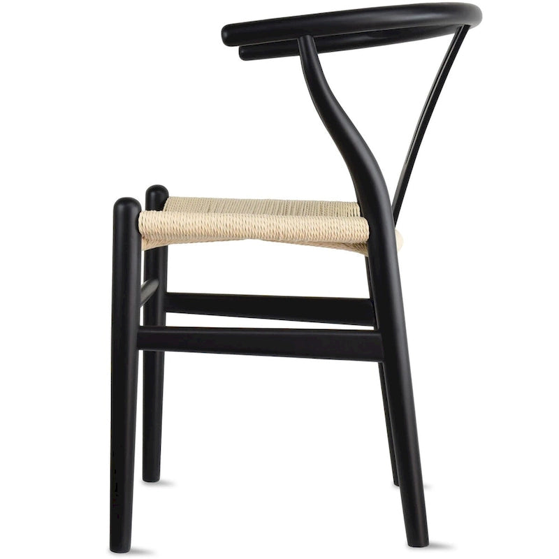 Set di 2 sedie da pranzo moderne in legno naturale con braccioli a Y e schienale, seduta in canapa, per casa, ristorante, ufficio, scrivania, cucina