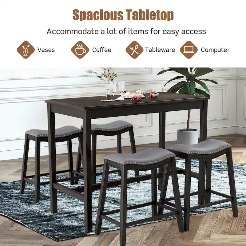 Set Tavolo da Bar 5 Pezzi - Tavolo Altezza Bancone e Sgabelli Sella Imbottiti