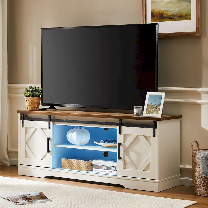 Mobile TV scorrevole in stile rustico con porta a granaio