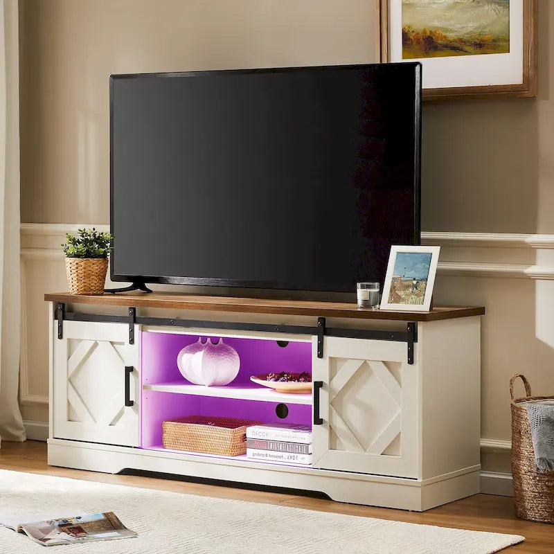 Mobile TV scorrevole in stile rustico con porta a granaio