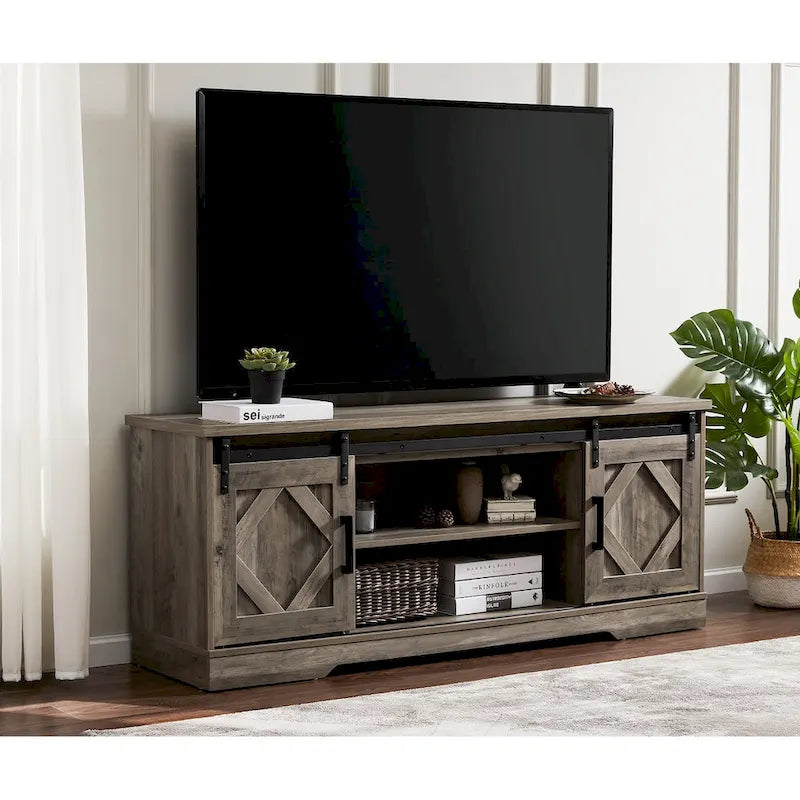 Mobile TV scorrevole in stile rustico con porta a granaio