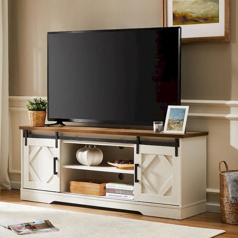 Mobile TV scorrevole in stile rustico con porta a granaio