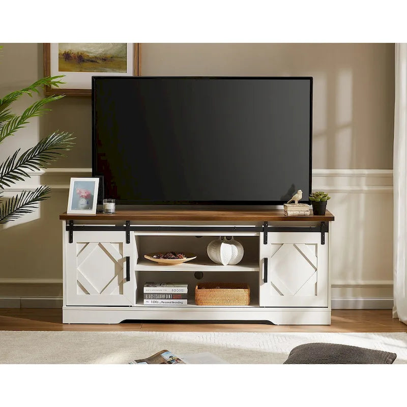 Mobile TV scorrevole in stile rustico con porta a granaio