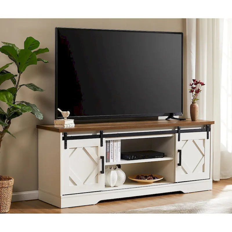 Mobile TV scorrevole in stile rustico con porta a granaio