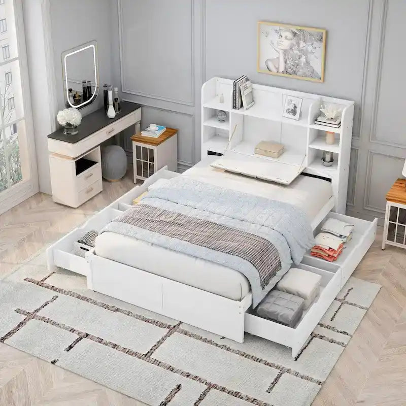 Letto Matrimoniale Multifunzionale con 4 Cassetti Contenitori Portatili Sotto al Letto