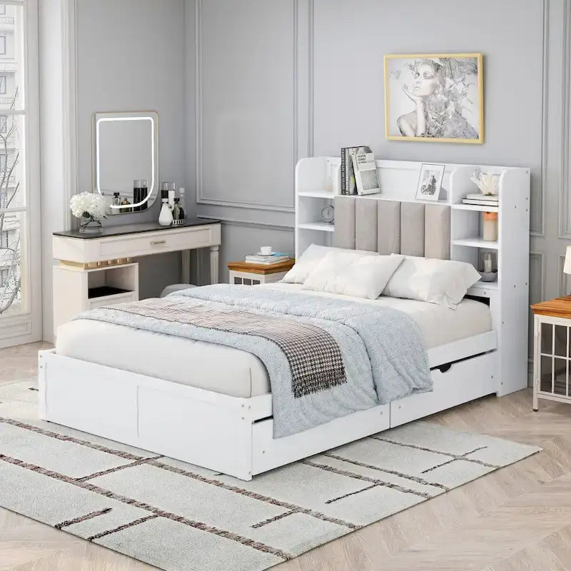 Letto Matrimoniale Multifunzionale con 4 Cassetti Contenitori Portatili Sotto al Letto